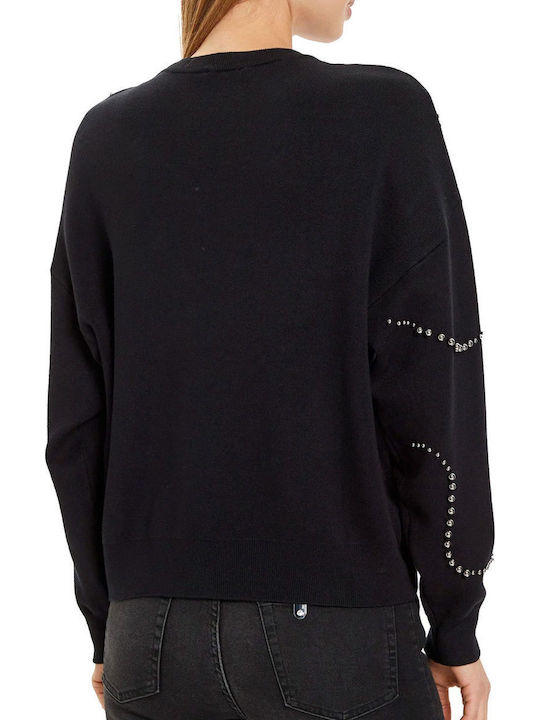 Maglia Chiusa Damen Langarm Pullover Black