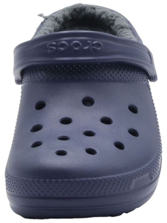 Crocs Classic Fuzz Lined Ανατομικά Σαμπό με Γούνα Μπλε 203591-459