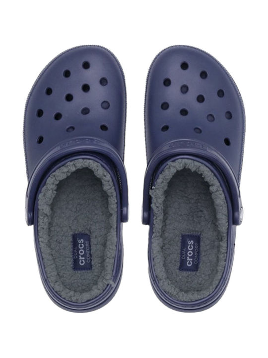 Crocs Classic Fuzz Lined Ανατομικά Σαμπό με Γούνα Μπλε 203591-459