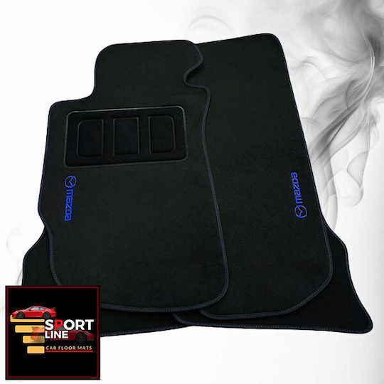 Mazda Rx-8 2003-2012 Πατακια Μοκετα Sport Line Μαυρο Me Μπλε Ραφη Μπλε Κεντημα Mazda Σετ 4τμχ