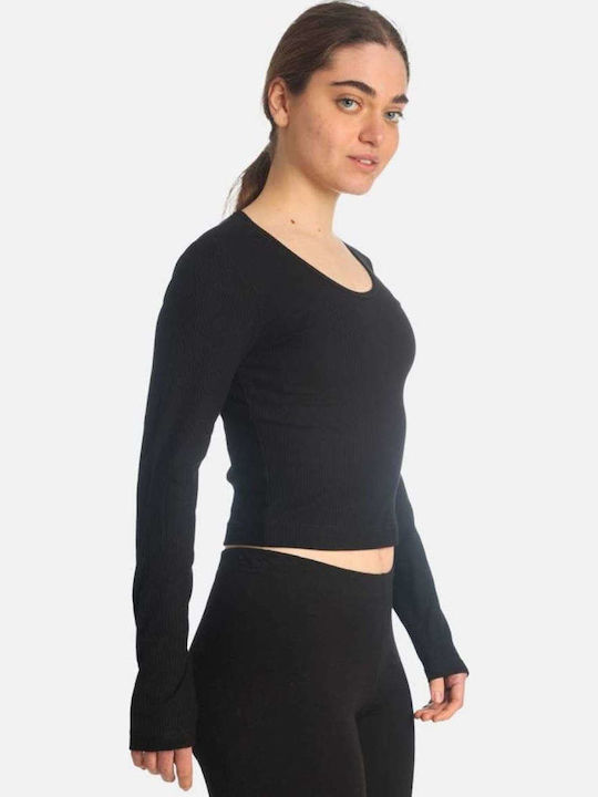 Γυναικείο Crop Top Βαμβακερό Μακρυμάνικο Black