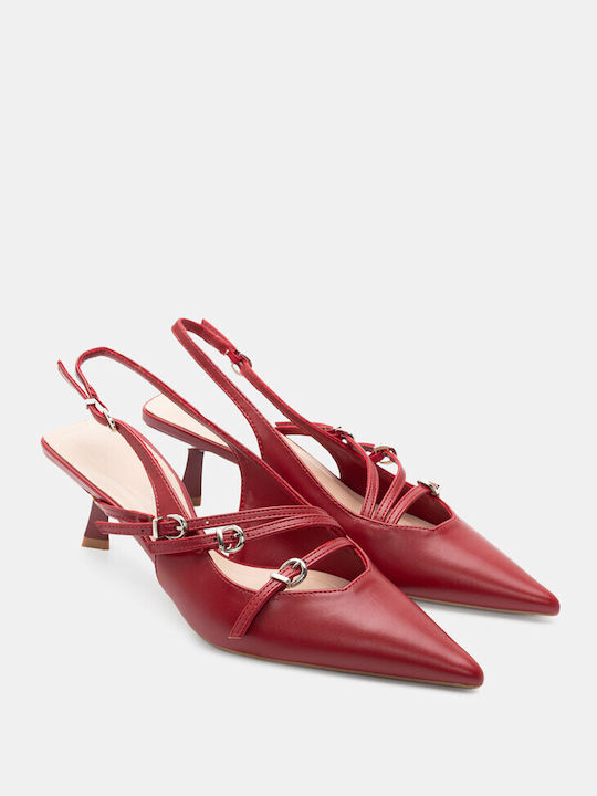 Luigi Synthetic Leather Pointed Toe Burgundy Medium Heels with Strap