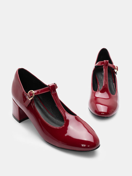 Luigi Patent Leather Pointed Toe Burgundy Medium Heels with Strap