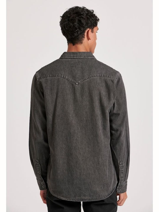 Funky Buddha Long-sleeved Denim Shirt Charcoal