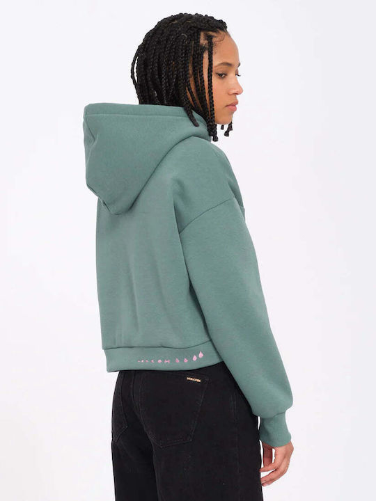 Cropped Γυναικείο Φούτερ με Κουκούλα Sea Green