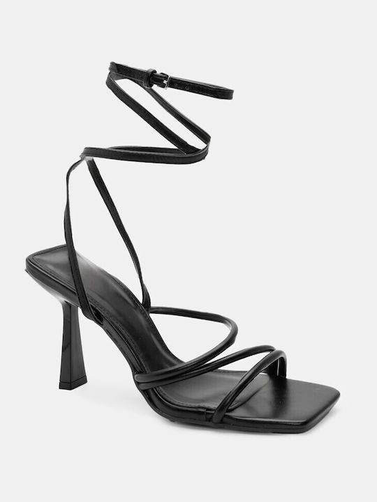 Luigi Women's Sandals with Laces Black with High Heel