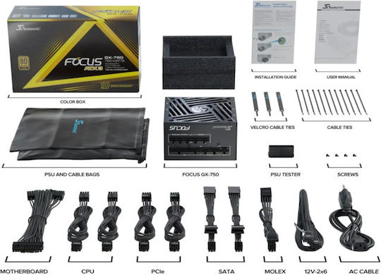 Seasonic Focus GX ATX3 2024 750W Black Computer Power Supply Full Modular 80 Plus Gold