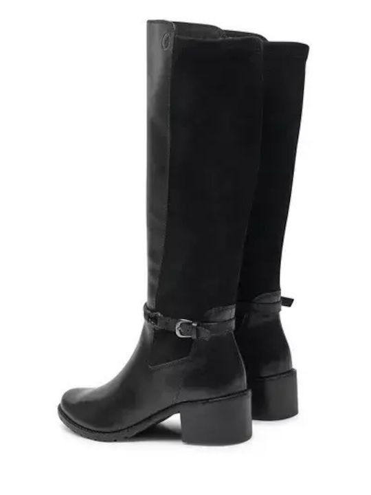 Caprice Leather Women's Boots with Medium Heel Black