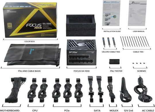 Seasonic Focus GX ATX3.1 2024 1000W Black Computer Power Supply Full Modular 80 Plus Gold