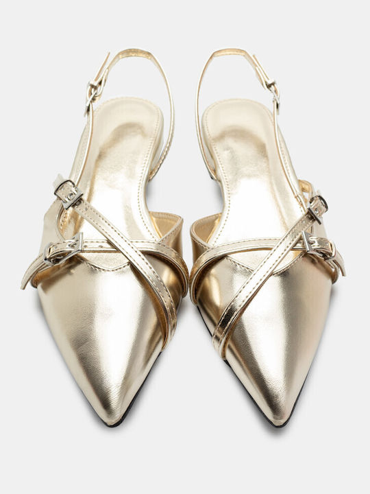 Luigi Synthetic Leather Pointy Ballerinas With strap Gold