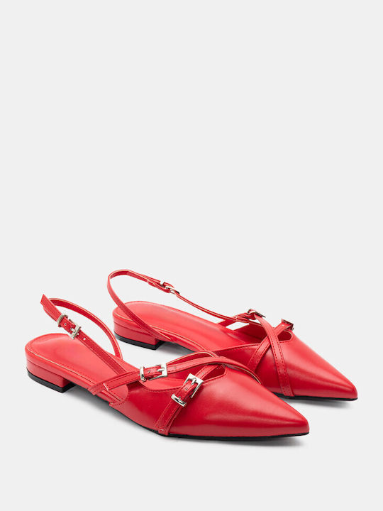 Luigi Synthetic Leather Pointy Ballerinas With strap Red