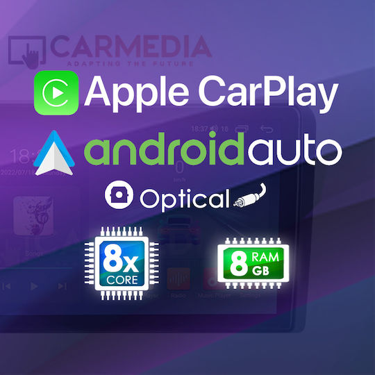 Carmedia Автомобилна Аудио Система (Блутут/USB/WiFi/GPS/Apple-Carplay/Android-Auto) с Тъчскрийн 9"
