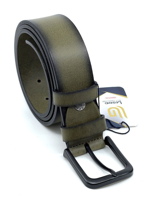 Wide Men's Belt Leather Green
