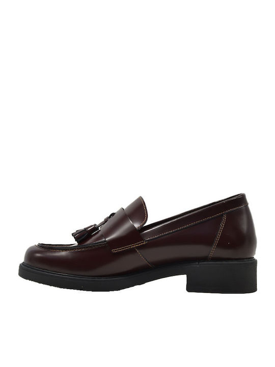 Leather Women's Loafers in Burgundy Color
