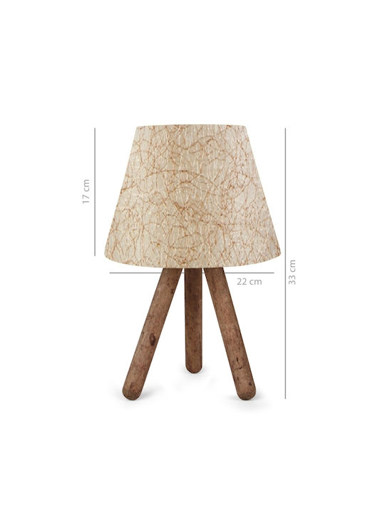 Megapap Fabric Table Lamp for Socket E27 with Beige Shade and Brown Base