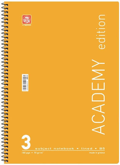 Typotrust Spiral Notebook Ruled B5 3 Subjects Academy 1pcs