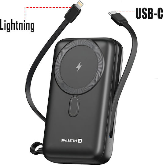 Swissten Power Bank MagSafe 20000mAh 15W με Θύρα USB-A και Θύρα USB-C Μαύρο