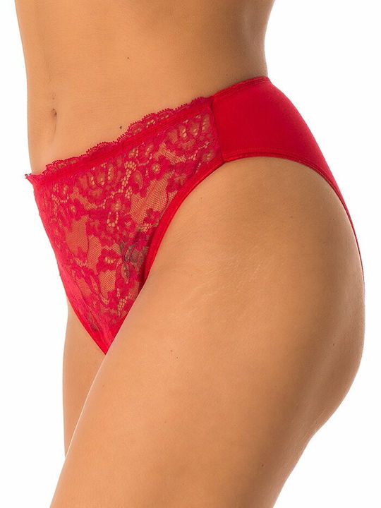 Hochtailliert Damen Slip mit Spitze Rot