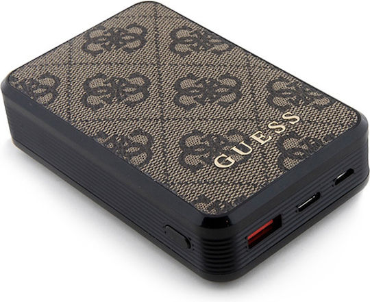 Guess Metal Logo Power Bank 10000mAh 18W με Θύρα USB-A και Θύρα USB-C Καφέ