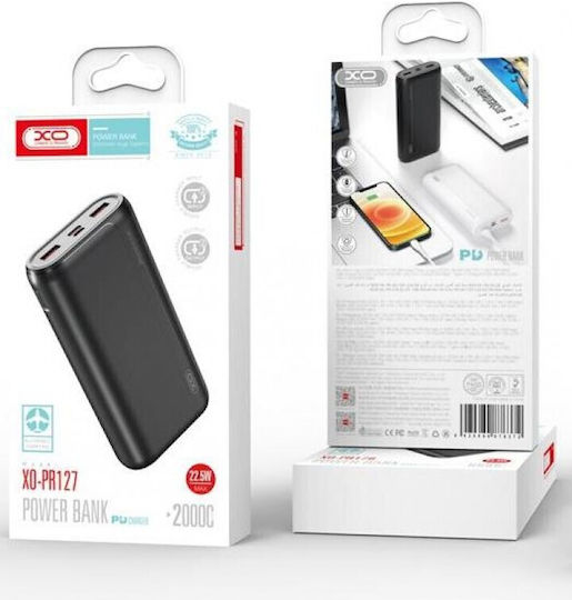 XO PR127 Power Bank 20000mAh 20W with 2 USB-A Ports and USB-C Port Power Delivery Black