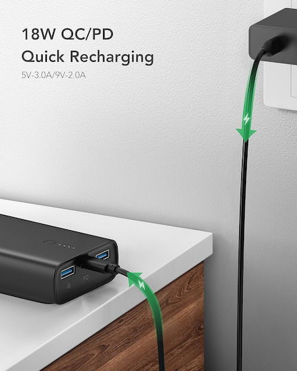 Charmast C1146L Power Bank 10000mAh 20W με 2 Θύρες USB-A και Θύρα USB-C Μαύρο