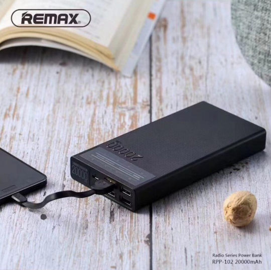 Remax RPP-102 Power Bank 20000mAh με 4 Θύρες USB-A Μαύρο
