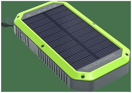 RealPower PB-10000 Solar Ηλιακό Power Bank 10000mAh με Θύρα USB-A και Θύρα USB-C Μαύρο