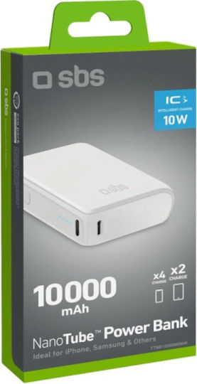 SBS Power Bank 10000mAh 10W with USB-A Port and USB-C Port White