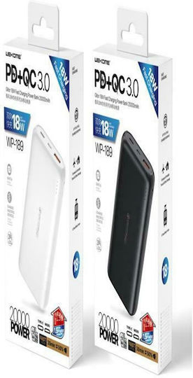 WK Gifon WP-187 Power Bank 10000mAh 18W with USB-A Port and USB-C Port Quick Charge 3.0 White