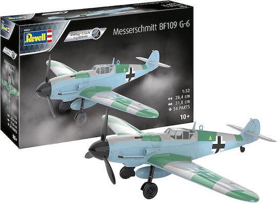 Revell Model Kit Messerschmitt Bf109 G-6 Easy-click Modeling Figure 54 Pieces in Scale 1:32 with Glue and Paints 31x28.4cm.