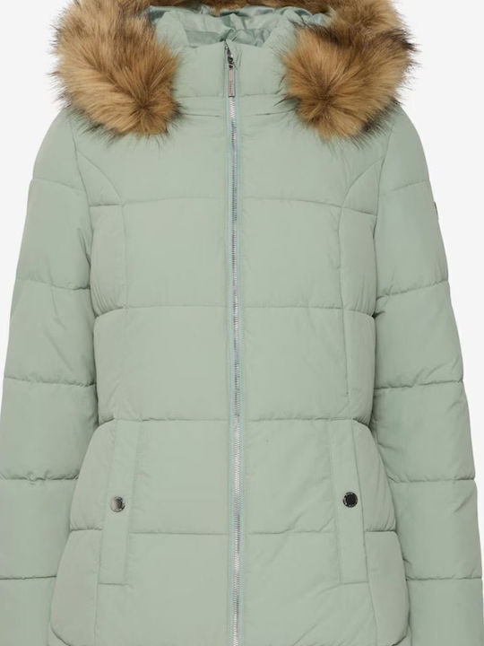 Women's Long Puffer Jacket for Winter Pastel Green - Mint