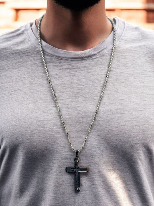 Black Men's Cross from Steel with Chain