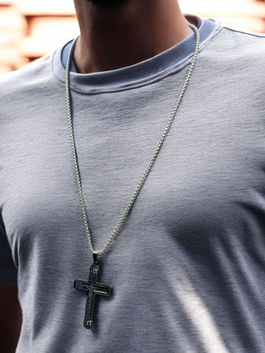 Black Men's Cross from Steel with Chain