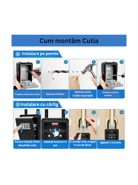 Suport De Chei Cu Combinație Metalic Cu Roată Cu Combinație 7 Compartimente 8.9x4.4x12cm Montare Pe Perete