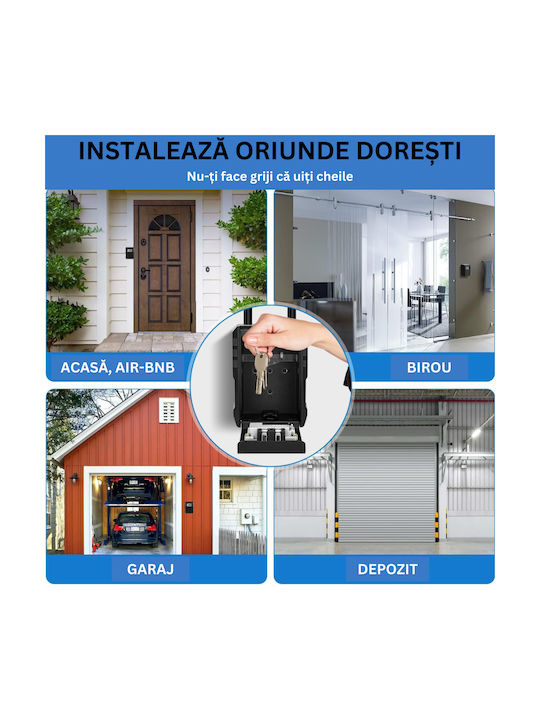 Suport De Chei Cu Combinație Metalic Cu Roată Cu Combinație 7 Compartimente 8.9x4.4x12cm Montare Pe Perete