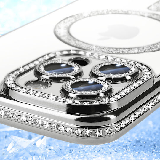 Avizar Diamant Hülle iPhone 16 Pro Max Magsafe Kontur Strass Silber
