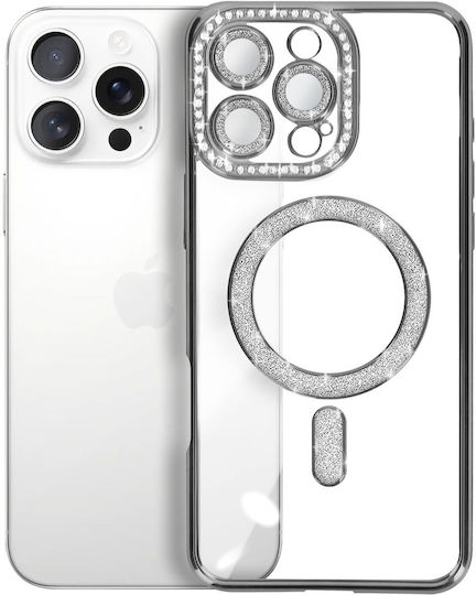 Avizar Diamant Hülle iPhone 16 Pro Max Magsafe Kontur Strass Silber