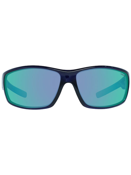 Polaroid Men's Sunglasses with Navy Blue Plastic Frame and Green Polarized Mirror Lens PLD7029/S GEG/5Z