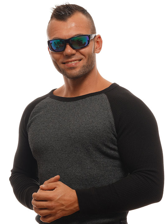 Polaroid Men's Sunglasses with Navy Blue Plastic Frame and Green Polarized Mirror Lens PLD7029/S GEG/5Z