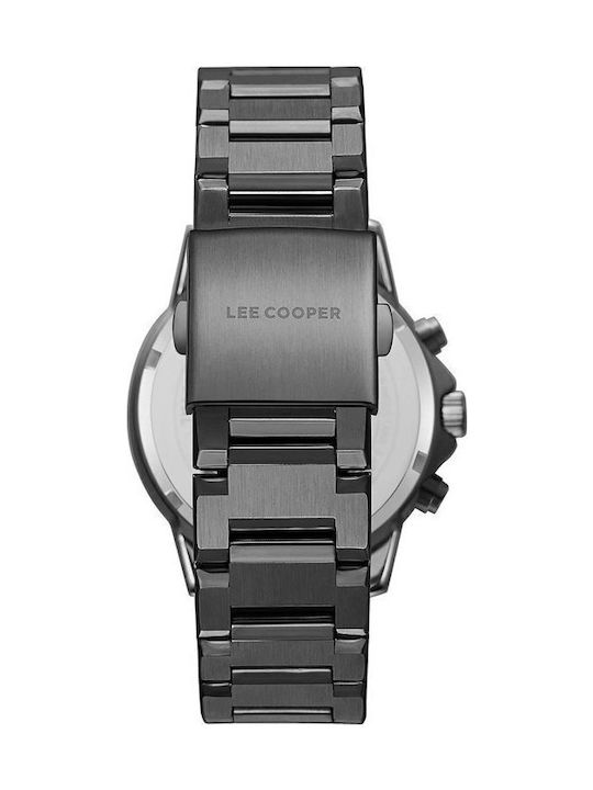 Lee Cooper Ανδρικό Ρολόι 42mm Χρονογράφος Μπαταρίας με Μαύρο Μεταλλικό Μπρασελέ