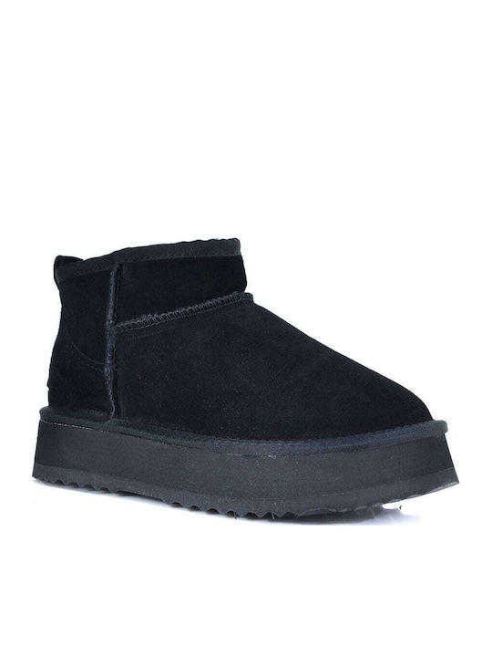 Leder Stiefeletten Damen mit Pelz Schwarz