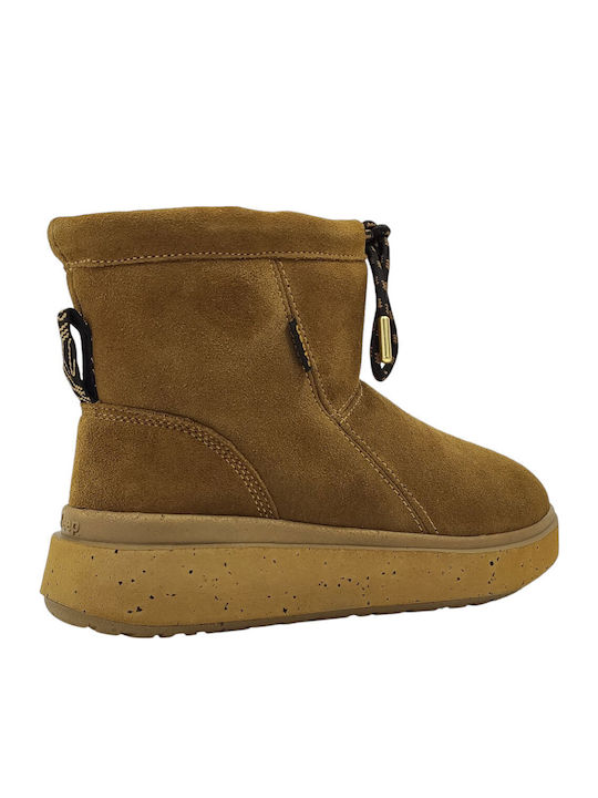 Suede Women's Ankle Boots Platform & Fur Tabac Brown
