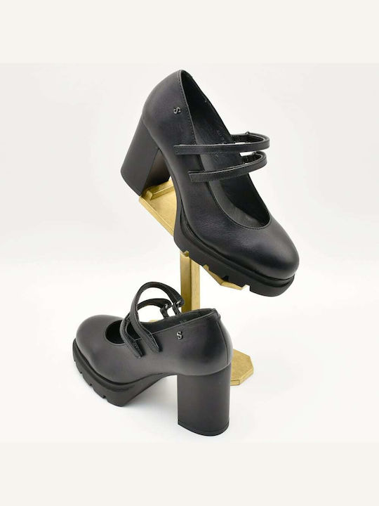 Stonefly Leather Black Heels with Strap