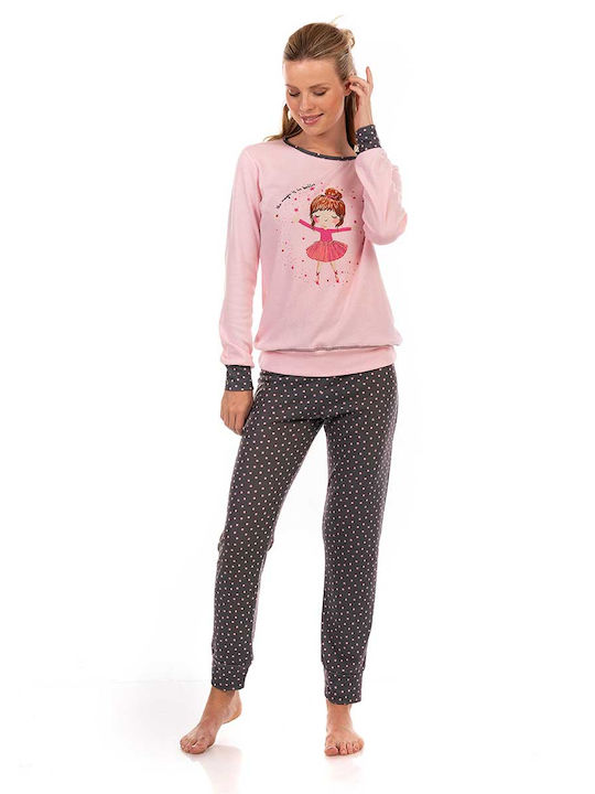 Mara-M Winter Women's Pyjama Set Cotton Pink