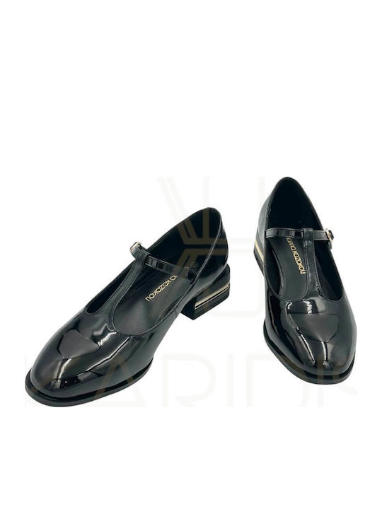 Leder Pumps mit Riemchen & flacher Absatz Schwarz