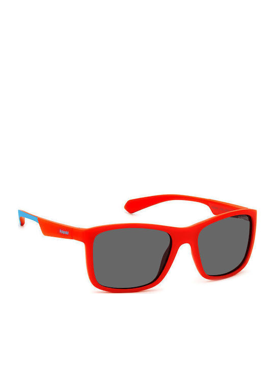 Polaroid Unisex Sunglasses with Red Horn-Rimmed Frame and Grey Lens PLD8053/S 4E3/M9