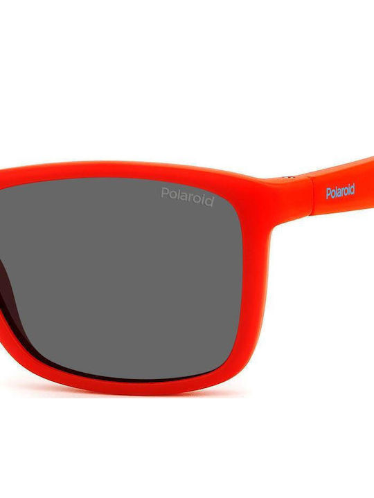 Polaroid Unisex Sunglasses with Red Horn-Rimmed Frame and Grey Lens PLD8053/S 4E3/M9