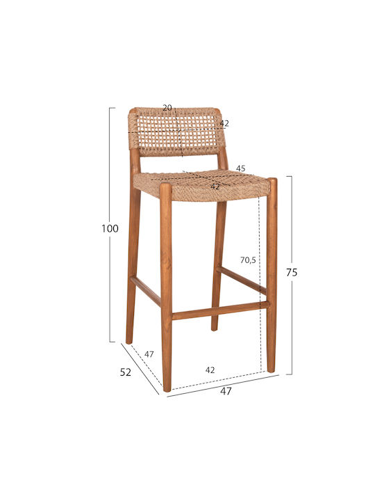 Stool Bar with Backrest Wooden Rosco Coffee 47x52x100cm