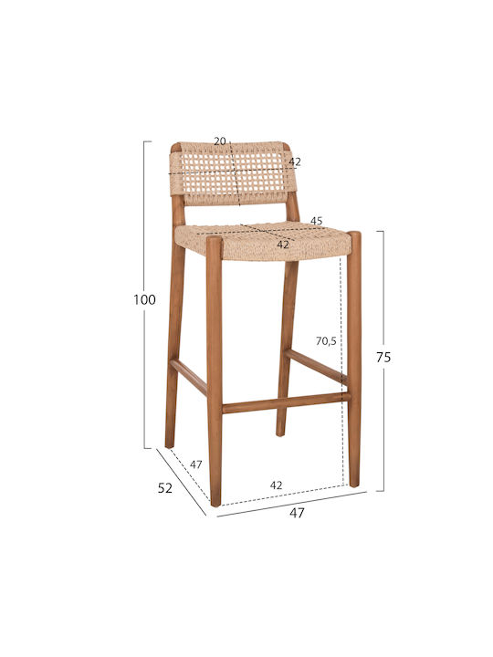 Stool Bar with Backrest Wooden Rosco Natural & Beige 47x52x100cm