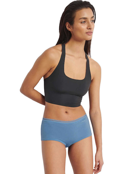 Sloggi Baumwolle Damen Boxer 3Pack mit Spitze Blau